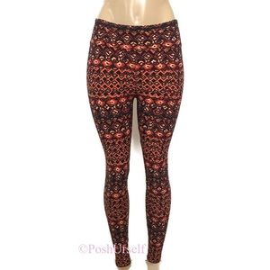 LulaRoe black orange geometric leggings one size